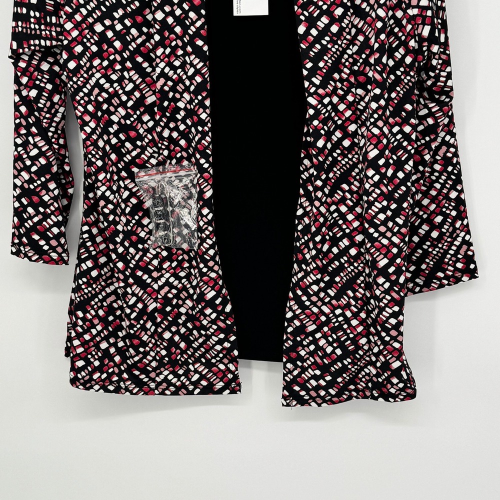 NY Collection Petite Black Geometric Print Open Front Cardigan Sweater Set New - Picture 3 of 13
